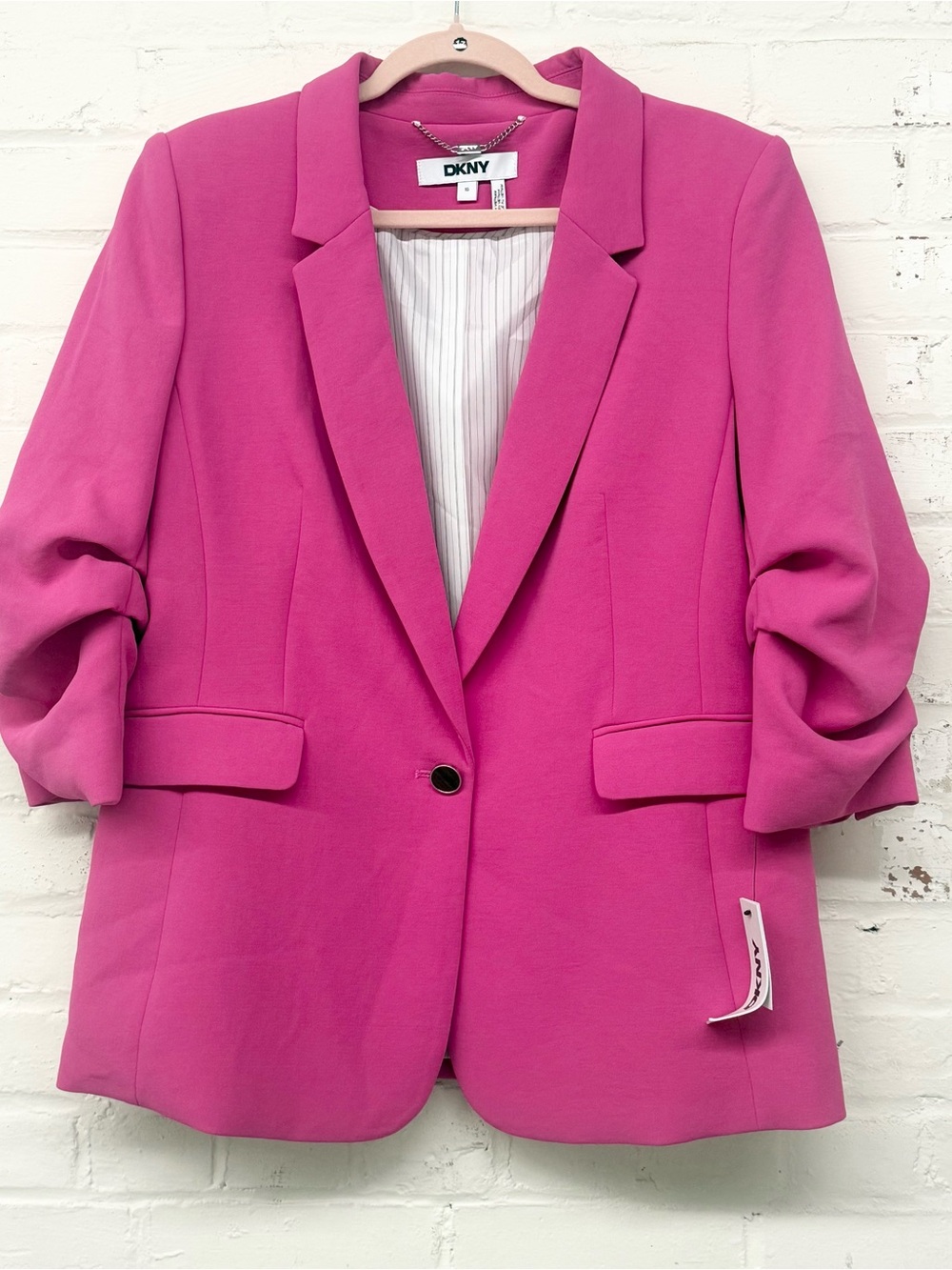 NWT DKNY Ruched 3/4 Sleeve Blazer Pink Size 16 - Picture 2 of 8